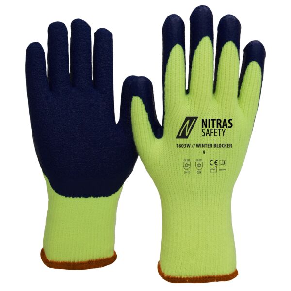 NITRAS WINTER BLOCKER, Winterhandschuhe, neongelb / blau, EN 388, EN 511