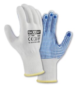 teXXor® Feinstrick-Handschuhe NYLON, weiß/blaue Noppen