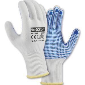teXXor® Feinstrick-Handschuhe NYLON, weiß/blaue Noppen