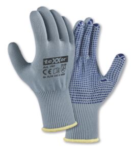 teXXor® Feinstrick-Handschuhe NYLON, grau/blaue Noppen
