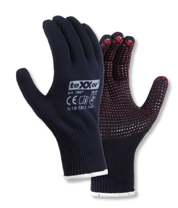 teXXor® Feinstrick-Handschuhe BAUMWOLLE/NYLON, blau/rote Noppen