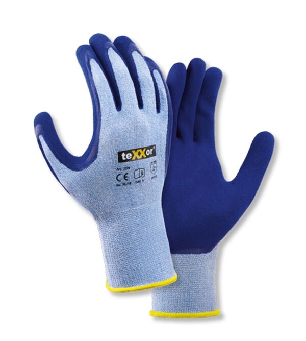 teXXor® Polyester-Strickhandschuhe LATEX, hellblau meliert/mittelblau