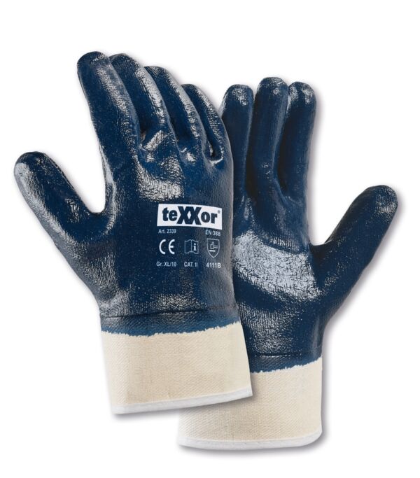 teXXor® Nitril-Handschuhe STULPE, beige/blau, Vollbeschichtung