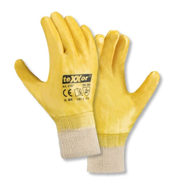 teXXor® Nitril-Handschuhe STRICKBUND, gelb/beige, Vollbeschichtung