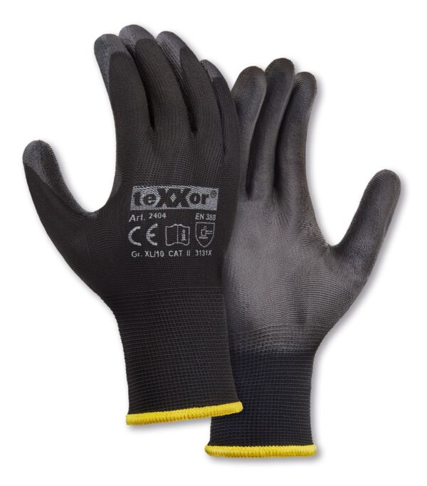 teXXor® Polyester-Strickhandschuhe POLYURETHAN BESCHICHTET, schwarz/schwarz