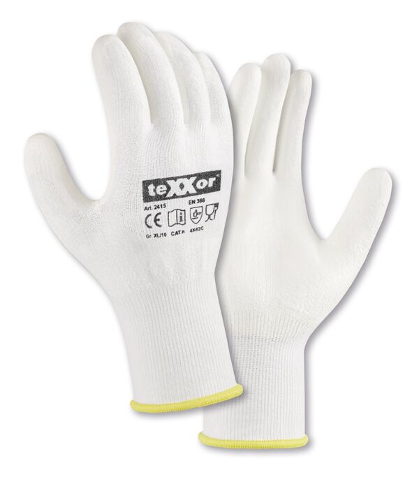teXXor® Schnittschutz-Strickhandschuhe PU-BESCHICHTUNG, weiß, 1,10 mm
