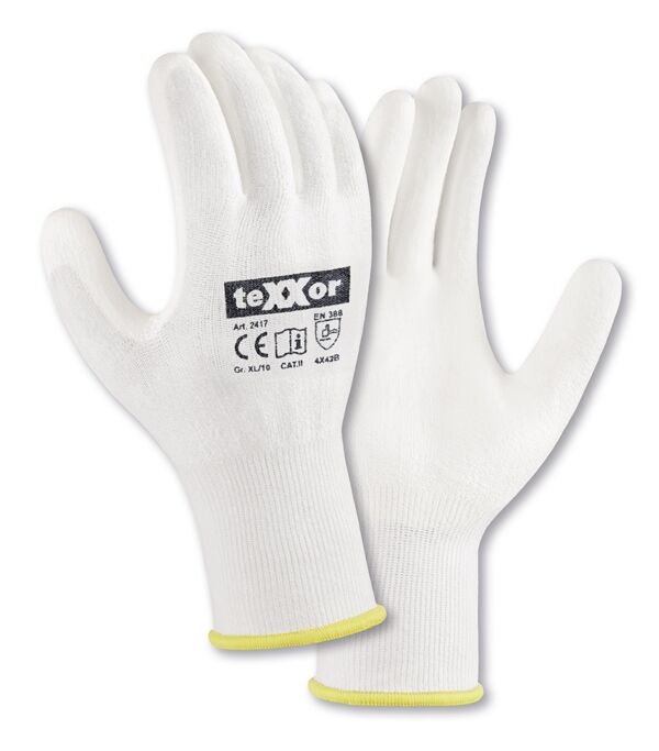 teXXor® Schnittschutz-Strickhandschuhe PU-BESCHICHTUNG, weiß, 1,15 mm