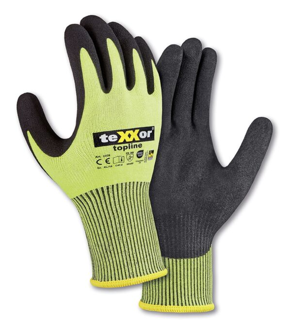 teXXor® Schnittschutz-Strickhandschuhe BESANDETE NITRILBESCHICHTUNG, gelb/schwarz