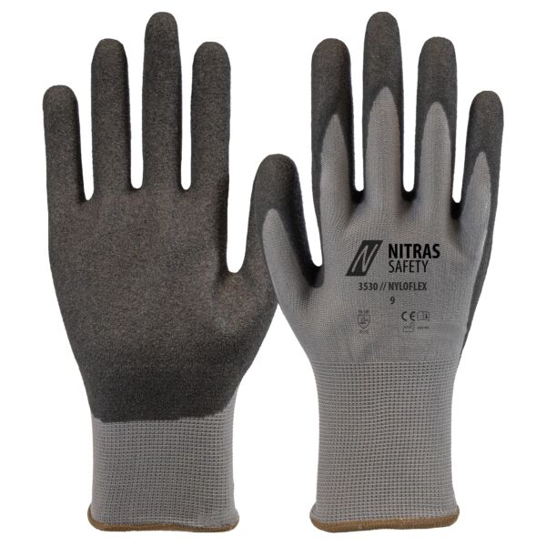 NITRAS NYLOFLEX, Montagehandschuhe, grau / schwarz, EN 388, NITRAS NOW